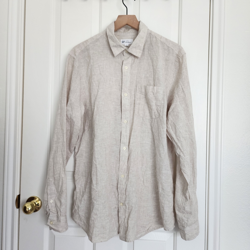 Men's Beige Linen And Cotton Shirt by GAP